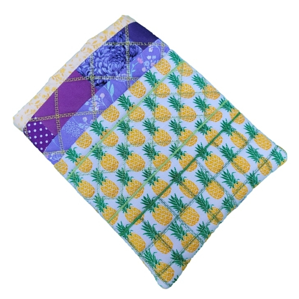 Pineapple Purple And Yellow Print Quilted Book Sleeve - Picture 2 of 7
